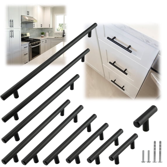 Modket M1607 Modern Euro Round Cabinet Handle 304 Stainless Steel — 10" Overall Length, 7-1/2" (192mm) Hole Centers, Matte Black— 10-Packs