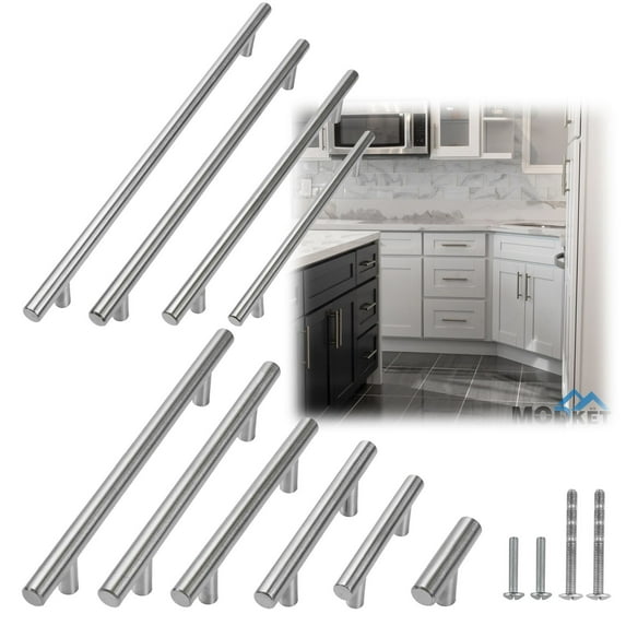 Modket M1607 Modern Euro Round Cabinet Handle 304 Stainless Steel — 5" Overall Length, 3" (76mm) Hole Centers, Brushed Nickel— 50-Packs