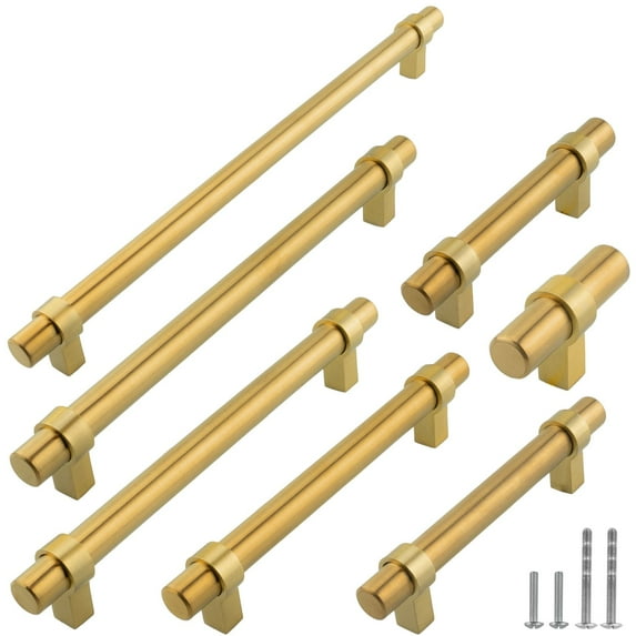Modket M1608 Modern Euro Bar Cabinet Handle 304 Stainless Steel — 7-7/8" Overall Length, 6-1/4" (160mm) Hole Centers, Satin Brass Gold— 50-Packs