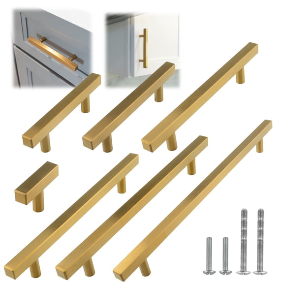 Modket M1610 Modern Euro Bar Cabinet Handle 304 Stainless Steel — 10" Overall Length, 7-1/2" (192mm) Hole Centers, Brushed Satin Brass Gold— 1-Pack