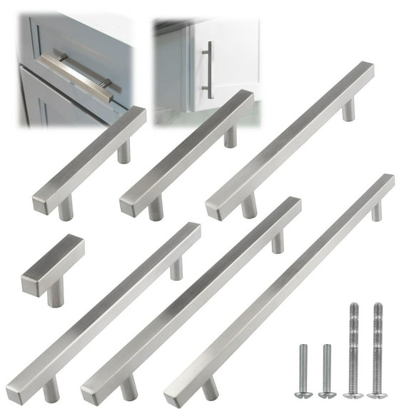 Modket M1610 Modern Euro Bar Cabinet Handle 304 Stainless Steel — 8-3/4" Overall Length, 6-1/4" (160mm) Hole Centers, Brushed Nickel— 5-Packs
