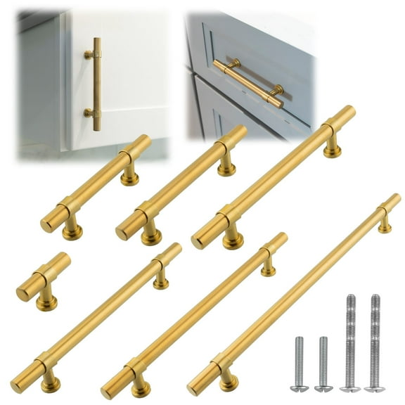 Modket M1611 Modern Euro Bar Cabinet Handle 304 Stainless Steel 2" Knob, Brushed Satin Brass Gold, 25-Packs