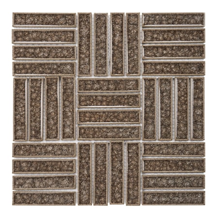 Modket TDH265CG Beige Brown Crackle Glass Basketweave Parquet Mosaic Tile Kitchen Backsplash