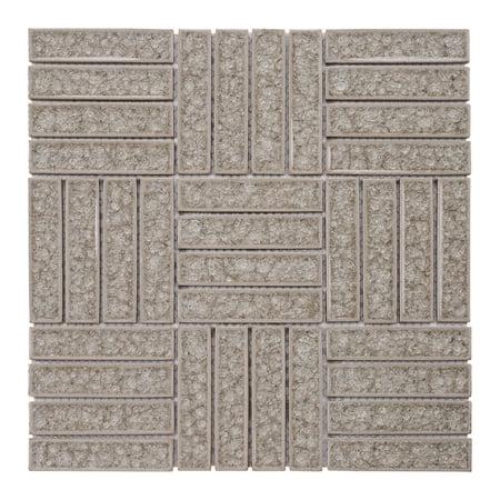 Modket TDH275CG Tan Beige Sand Crackle Glass Basketweave Parquet Mosaic Tile Kitchen Backsplash