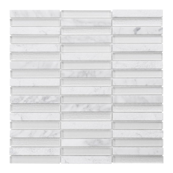 Modket TDH286NS Calacatta Marble Stone Super White Glass Stacked Mosaic Tile Kitchen Backsplash