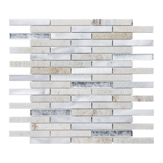 Modket TDH308AL Aluminum Metal Metallic Gray Quartzite Marble Stone Glass Mosaic Tile Backsplash