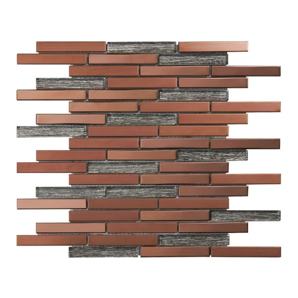 Modket TDH335RG Brown Rose Gold Copper Color Metallic Metal linear Glass Mosaic Tile Backsplash