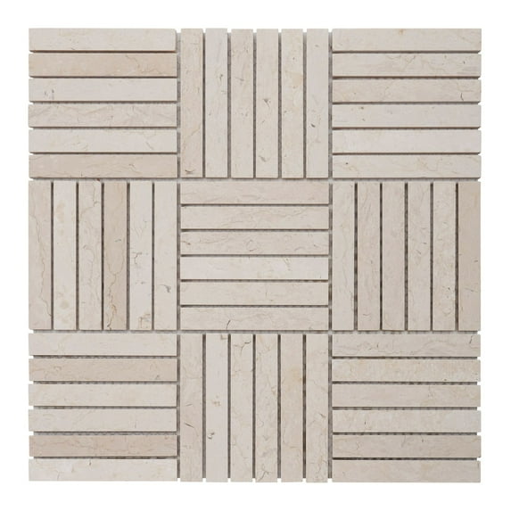 Modket TDH347NS Beige Cream Crema Marfil Marble Stone Parquet Mosaic Tile Kitchen Backsplash