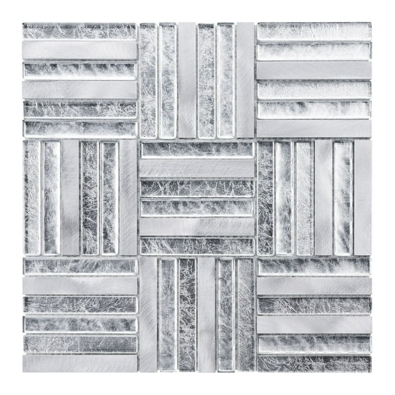 Modket TDH378AL Aluminum Metallic Silver Foil Glass Parquet Mosaic Tile Kitchen Wall Backsplash