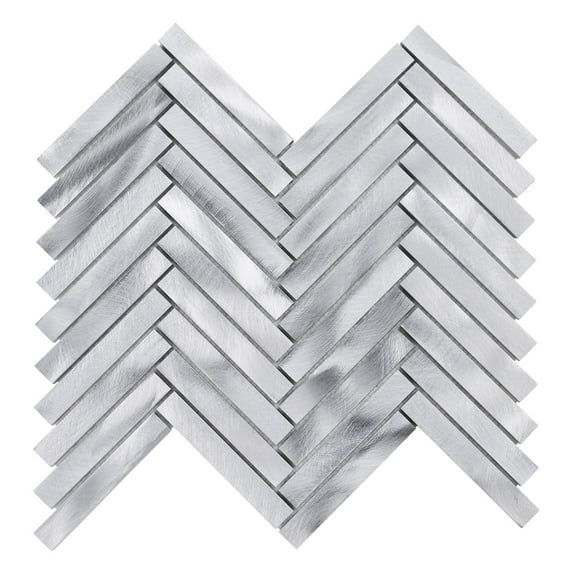 Modket TDH390AL Aluminum Metallic Metal Herringbone Mosaic Tile Kitchen Fireplace Backsplash