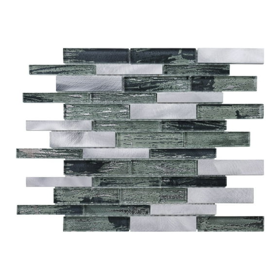 Modket TDH495AL Gray Hand Brushed Infused Glass Aluminum Metallic Mosaic Tile Kitchen Backsplash