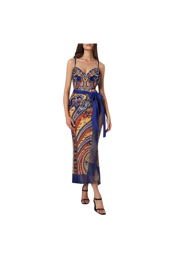 Modlily Swimwear Sense 2 Pure Desire To Hide Belly Skinny Retro Style Beach Tops,Blue,L