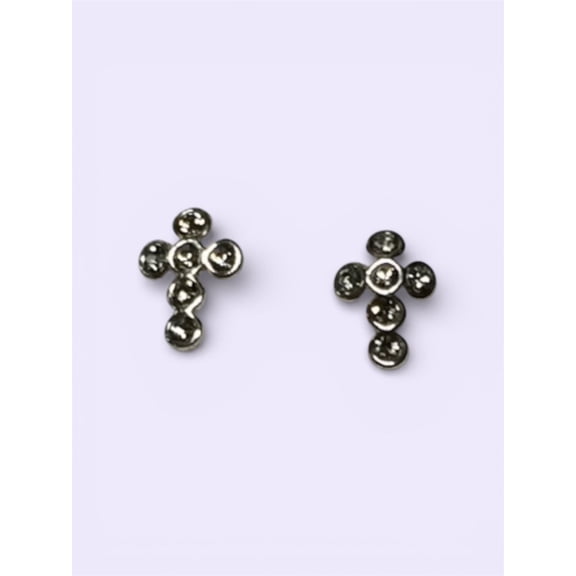 Modlines .925 Sterling Silver Cross Earring Set Black Diamond