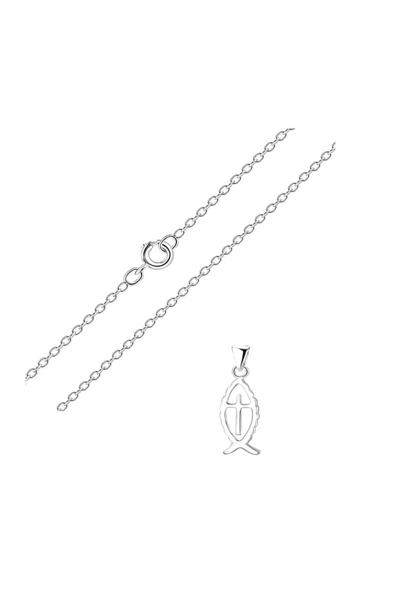 .925 Sterling Silver Ichthys Jesus Christian Fish Jewelry Necklace and Pendant for Women