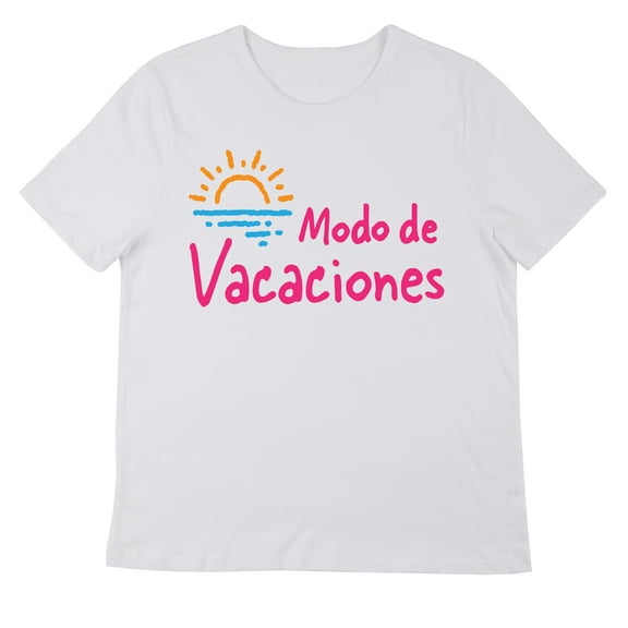 Modo De Vacaciones Vacation Mode Women's White Short Sleeve Crew Neck Tee-Large