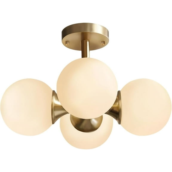 KCO Lighting 4-Light Modern Gold Flush Mount Ceiling Light Fixtures Mid-Century Frosted Glass Globe Chandelier