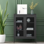 Modren Metal Storage Cabinet with Mesh Doors Design and Adjustable Shelves, Liquor Cabinet For Living Room, Dining Room, Kitchen, Bar, Salon, Easy to Clean, Built To Last, Black