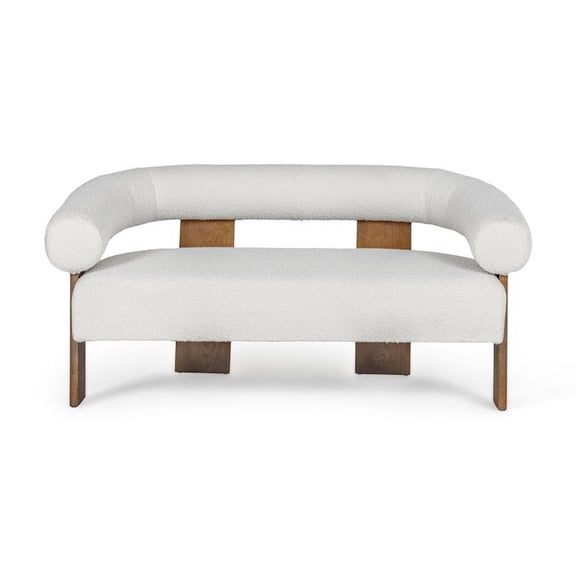 Modrest Aledo - Modern Off-White Fabric + Oak Loveseat