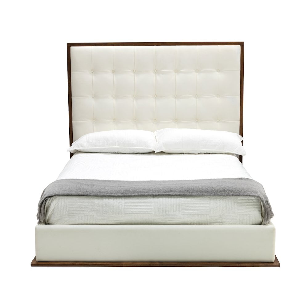 Amberlie White and Walnut Faux Leather Queen Bed with High Headboard