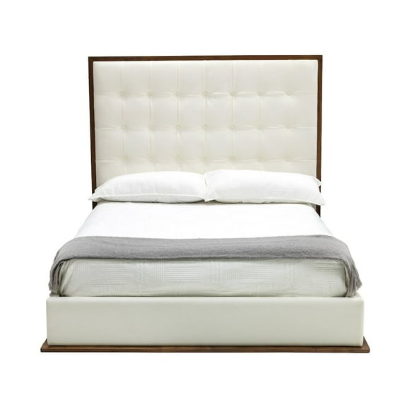 Modrest Amberlie 83.94x87.32" Vegan Leather Eastern King Bed in White/Walnut