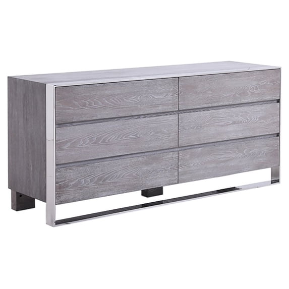 Modrest Arlene 6-Drawer Rectangular Modern Wood Veneer Dresser in Elm Gray