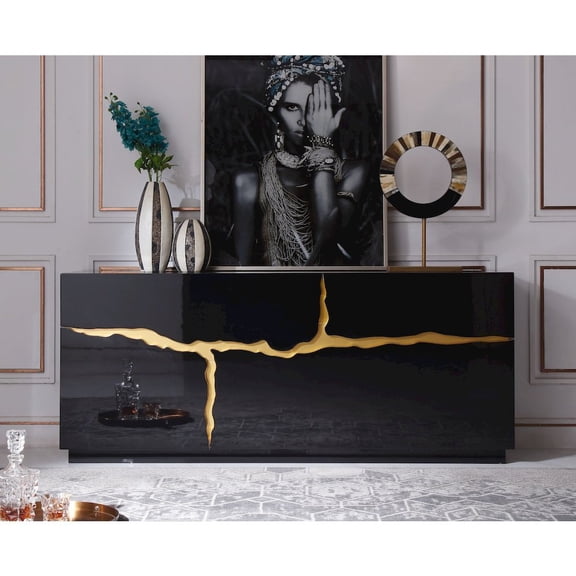 Modrest Aspen - Modern High Gloss Black & Gold Buffet
