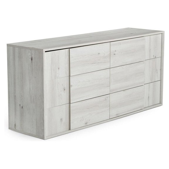 Modrest Asus 6-Drawer Modern Oak Wood Dresser in White Washed Finish