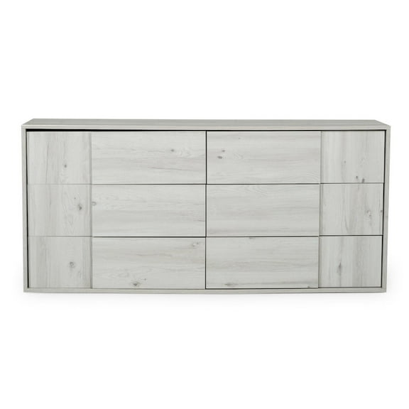 Modrest Asus 6-Drawer Modern Oak Wood Dresser in White Washed Finish