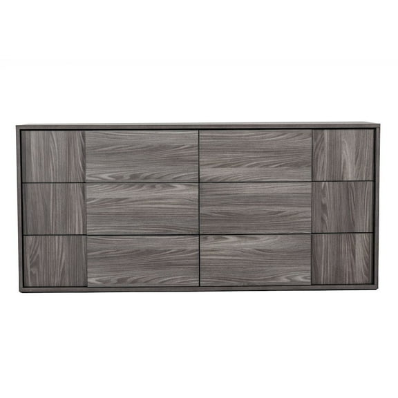 Modrest Asus 6-Drawer Self Closing Modern MDF Wood Dresser in Elm/Matte Gray