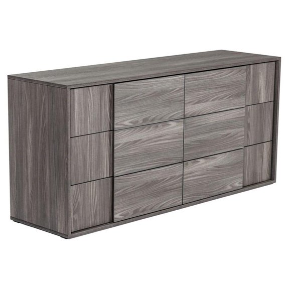 Modrest Asus 6-Drawer Self Closing Modern MDF Wood Dresser in Elm/Matte Gray