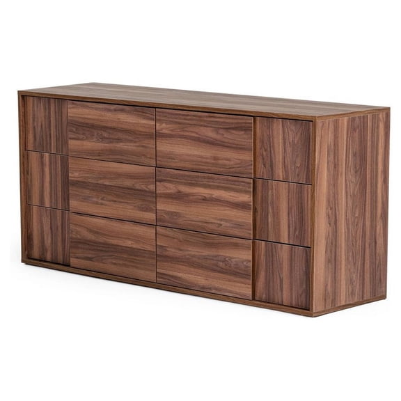 Modrest Asus 6-Drawer Self Closing Modern Wood Dresser in Matte Walnut