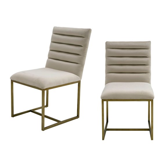 Modrest Barker 17" Modern Velvet Dining Chair in Beige/Gold (Set of 2)