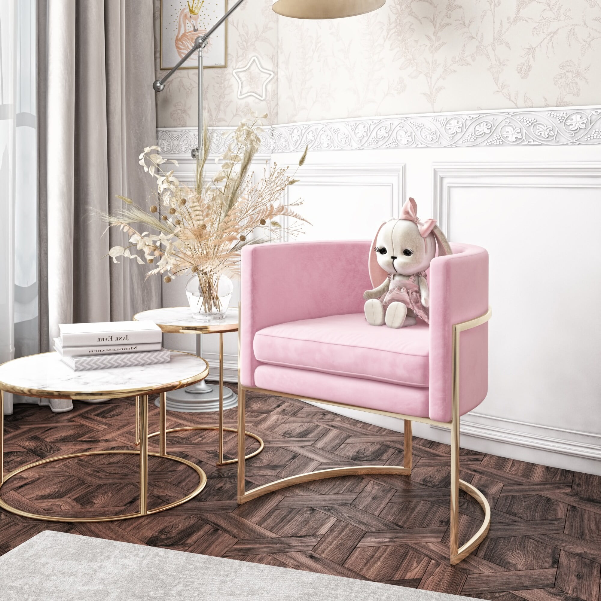 Modrest Betsy Modern Pink Velvet Gold Kids Chair