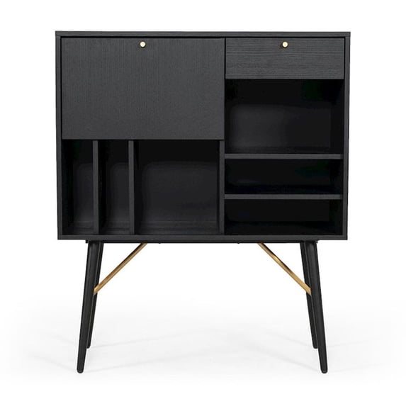 Modrest Billy Modern Black Oak & Gold Tall Buffet