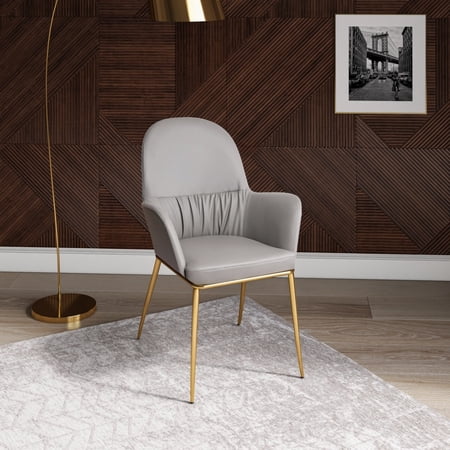Modrest Blanton Modern Grey Leatherette & Gold Accent Chair