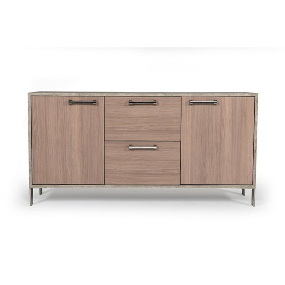 Modrest Boston Stainless Steel & Faux Concrete Office File Cabinet in Brown Oak