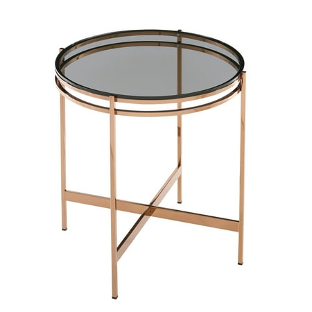 Modrest Bradford Round Modern Metal & Glass End Table in Black/Gold