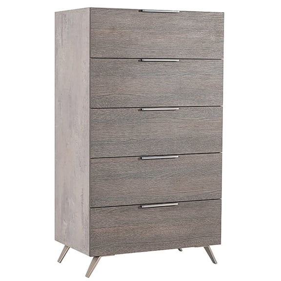 Modrest Bronx 5-Drawer Modern Stainless Steel & Faux Concrete Chest in Gray