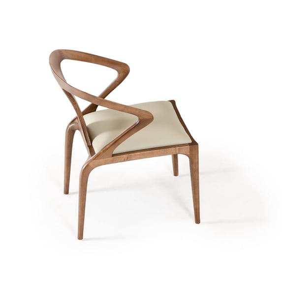 Modrest Campbell 18" Solid Wood & Faux Leather Dining Chair in Walnut/Beige