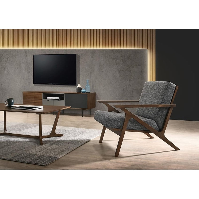 Mid-Century Modern Gray Wood Accent Chair