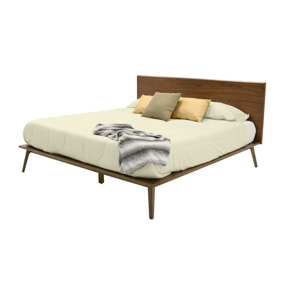 Modrest Carmen 83x83" Modern Rubber Wood Eastern King Bed in Walnut