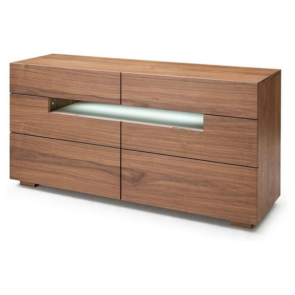 Modrest Ceres 6-Drawer Silent Gliding Contemporary MDF Wood Dresser in Walnut