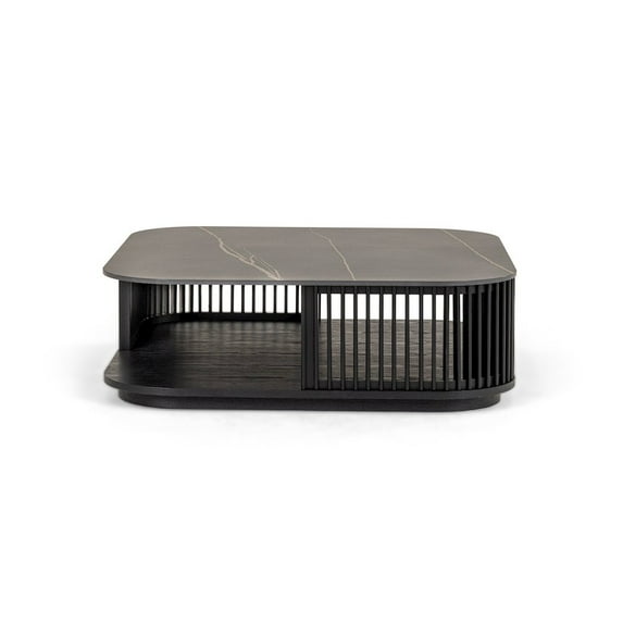 Modrest Chip - Modern Black Ceramic + Black Ash Square Coffee Table