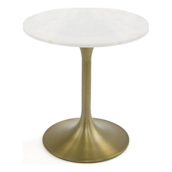 Modrest Collins Round Stainless Steel & Marble End Table in White/Gold