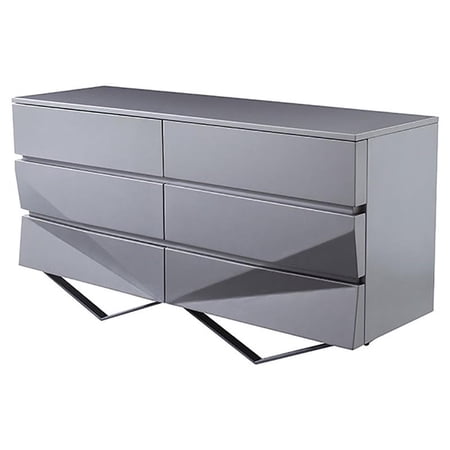Modrest Duke 6-Drawer Modern MDF & Stainless Steel Dresser in Matte Gray/Black