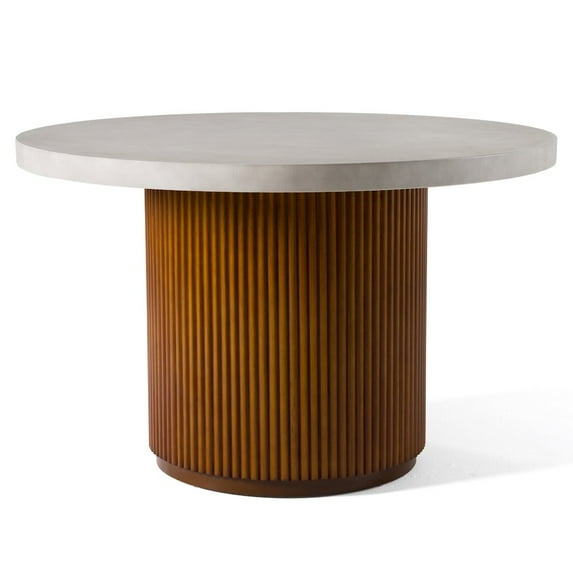Modrest Duncan - Modern Faux Concrete + Walnut Round Dining Table