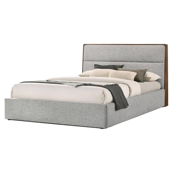 Modrest Dustin 66.3x89.65" Rubber Wood & Fabric Queen Bed in Walnut/Gray