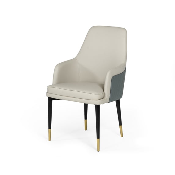 Modrest Duval 19" High Back Modern Leather and Metal Dining Chair in White/Gray
