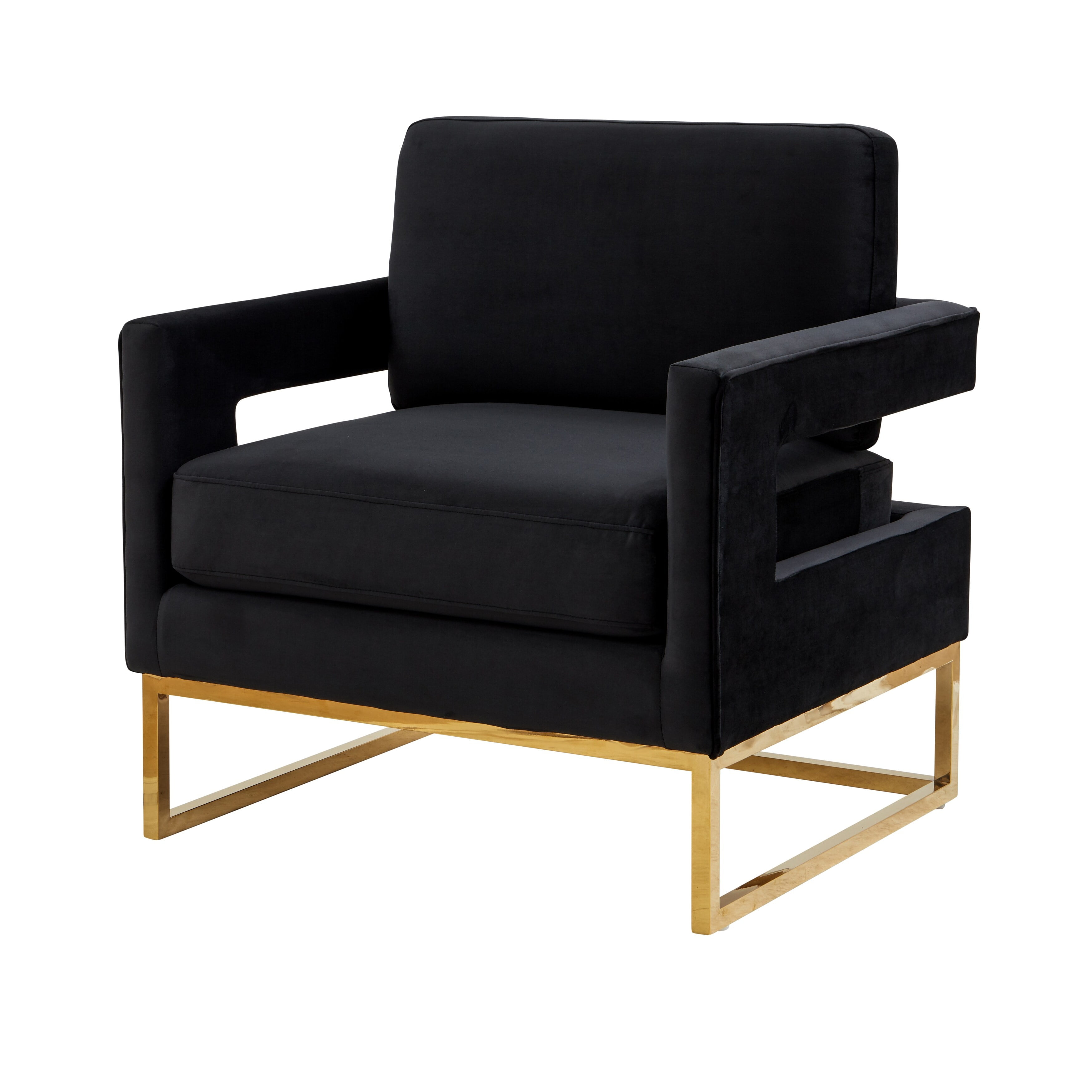 Modern Black Velvet and Gold Metal Accent Chair