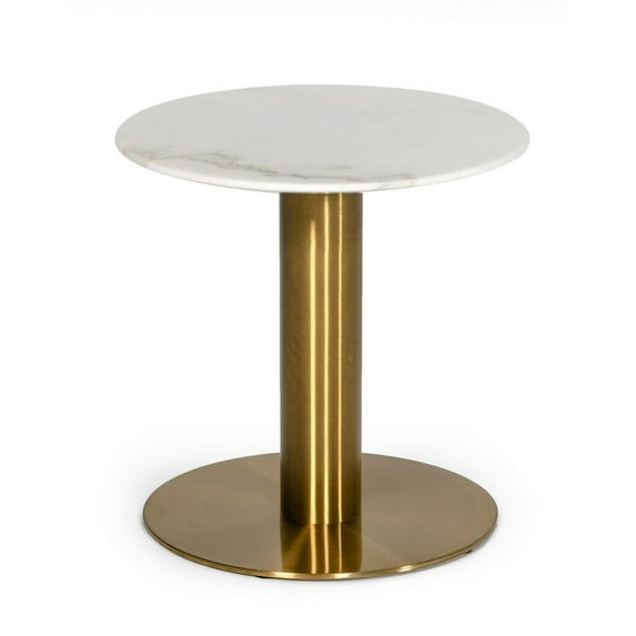 Modrest Fairway Round Stainless Steel & Marble End Table in White/Gold